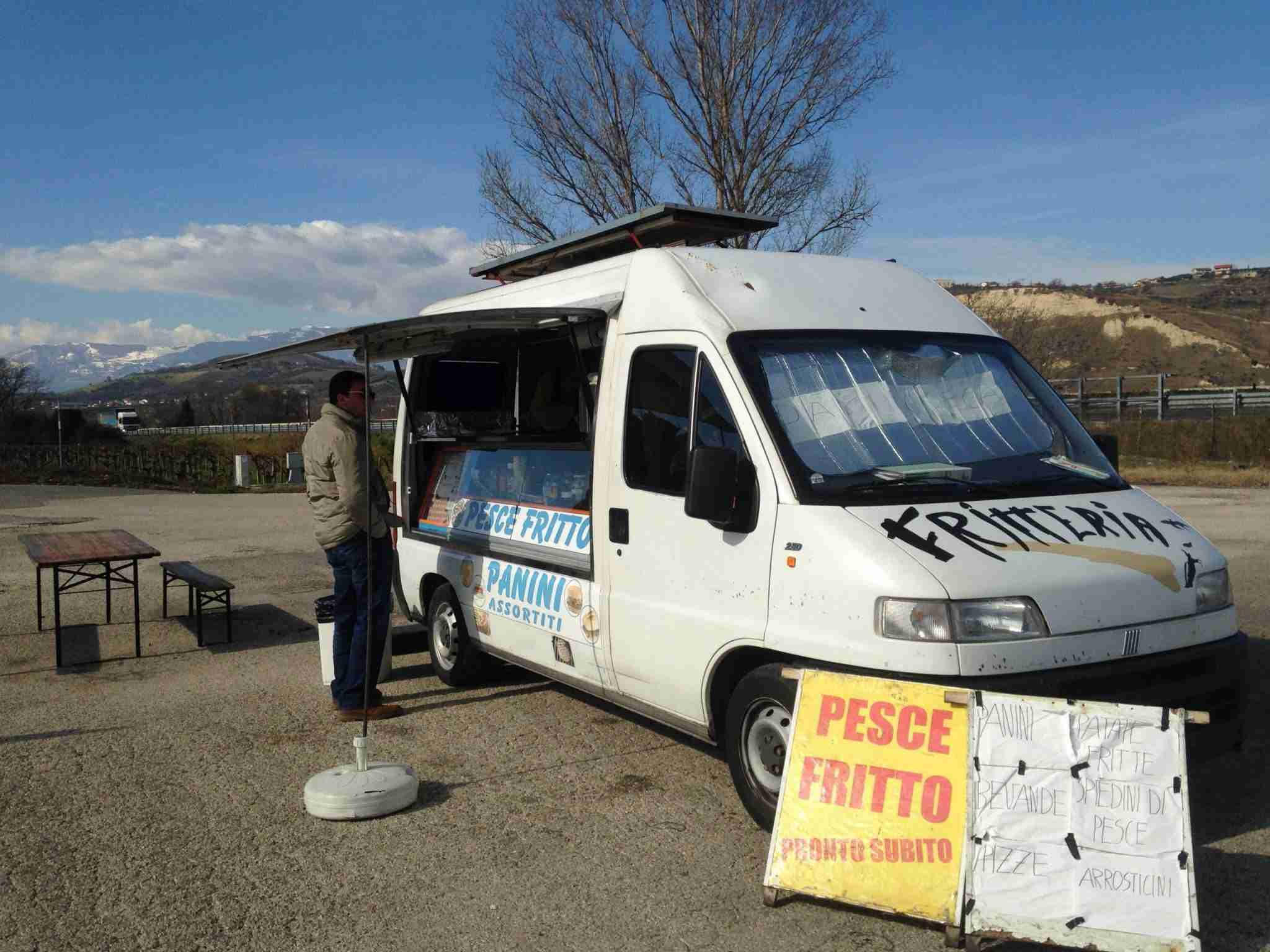 Fried fish food truck on the highway in Abruzzo