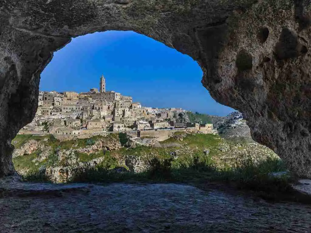 Framed view of Matera in Basilicata