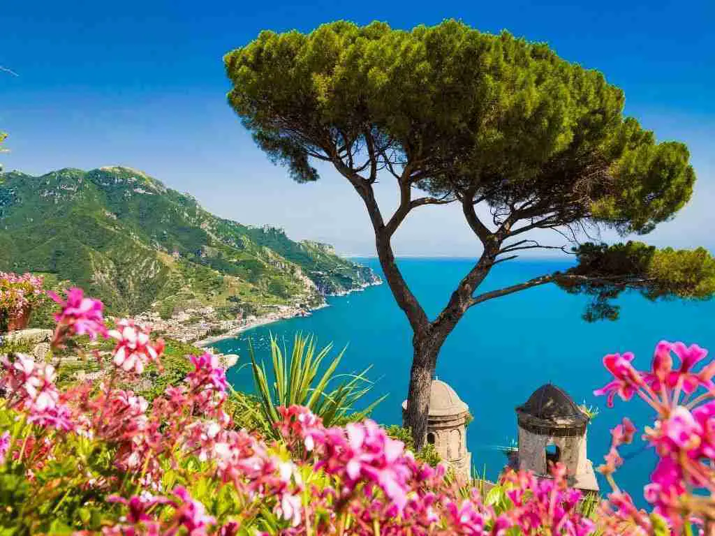 Famous view from Ravello along the Amalfi Coast in Campania