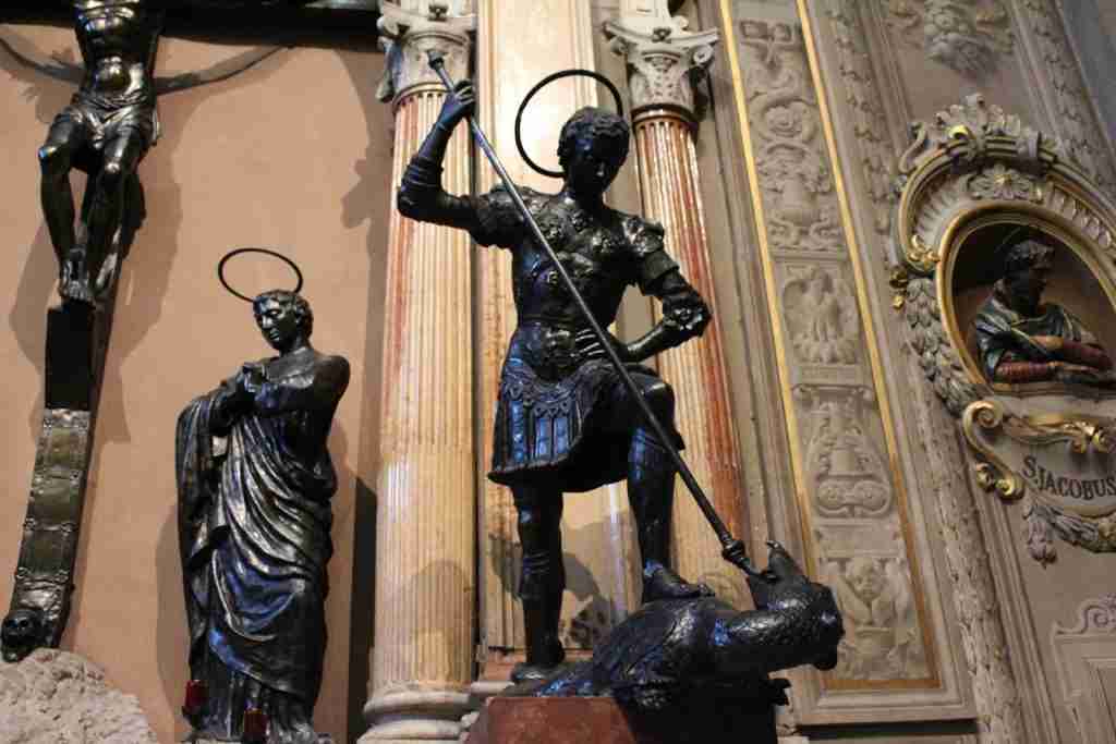 Bronze statue of Saint George in the Cattedrale di San Giorgio (Duomo) of Ferrara
