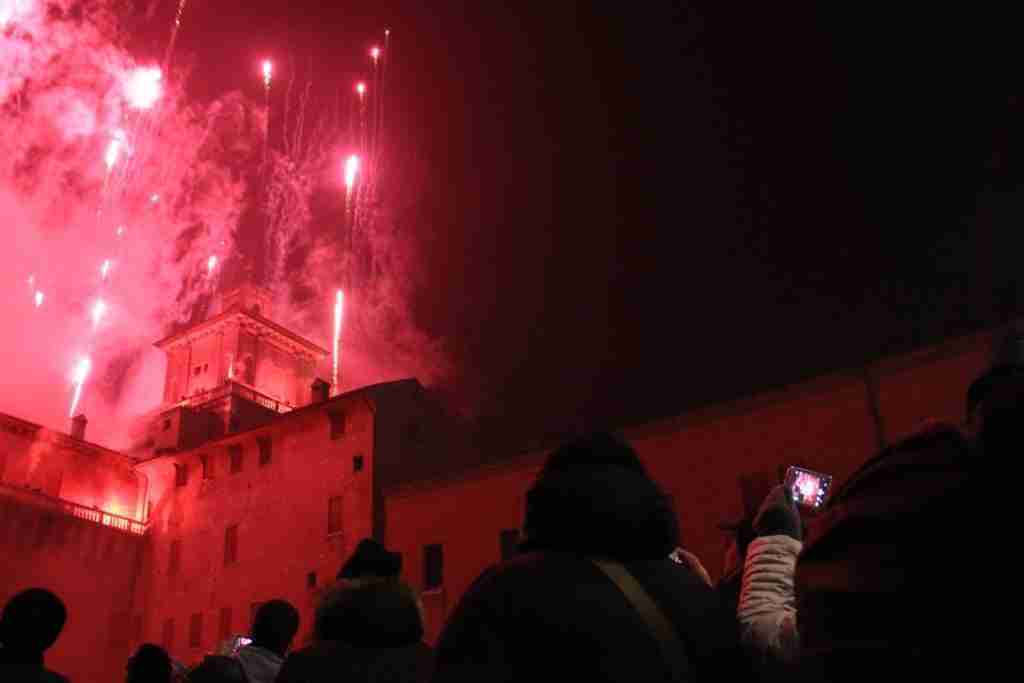 New Year's Eve fireworks over Castello Estense in Ferrara