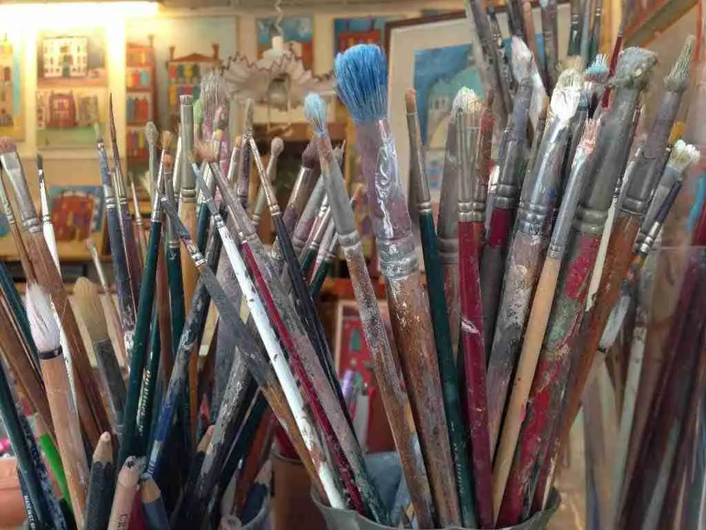 Paintbrushes in a Venice store window