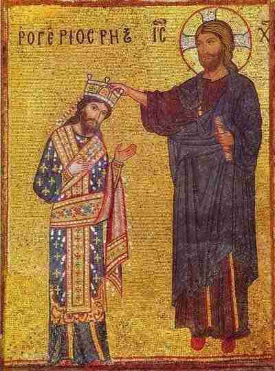 Palermo mosaic - Roger II of Sicily being crowned by Christ